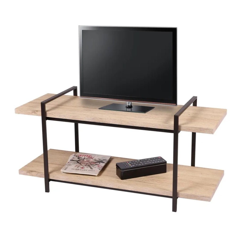 Mobile TV stile moderno con 2 ripiani collezione DARYL - Dimensioni 120x43x55 cm, colore rovere chiaro