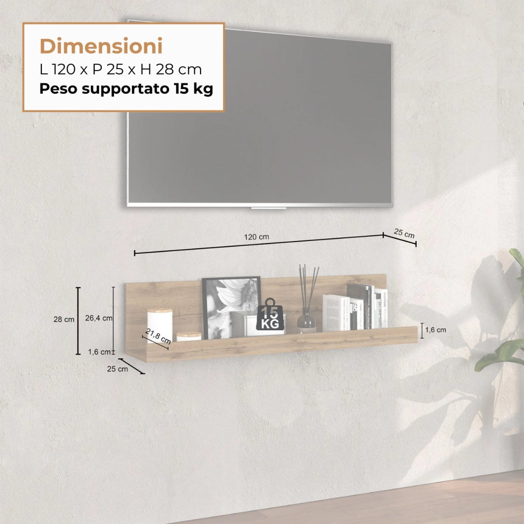 WHOUS Mensola da muro Chronos colore rovere 120x25x28 cm
