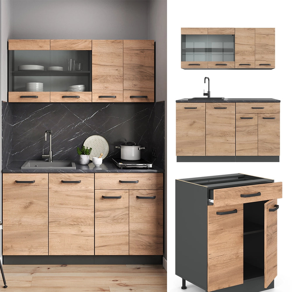 Vicco Cucina monoblocco Quercia dorata/antracite 140 cm , PL Marmo