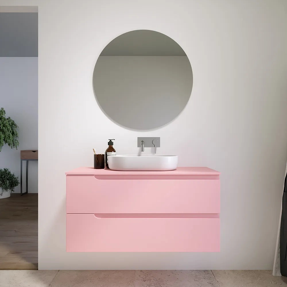 Mobile bagno sospeso 60 cm due cassetti rosa cipria opaco con top | Ardenne