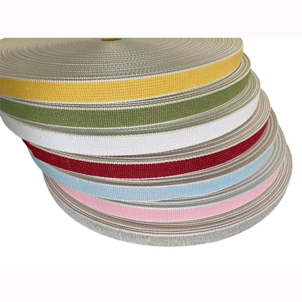 Cintino in cotone 22 mm per Tapparella Bianco con Riga Marrone da 5,5 metri per finestre