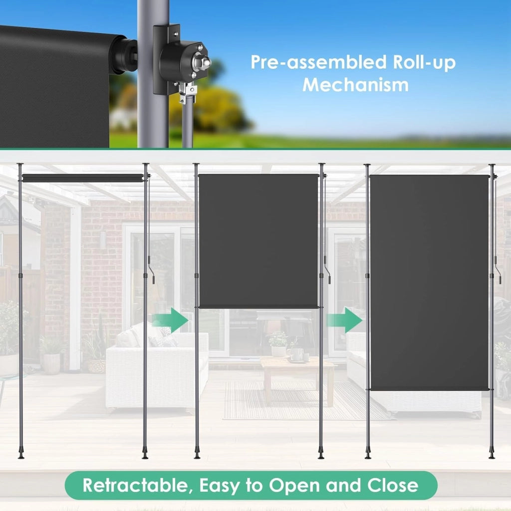 Tenda da sole verticale con morsetto, 120 x 310 cm, tenda da sole verticale allungabile, senza forature, tenda da sole verticale con manovella, protezione dal vento, per balcone, giardino, 2 pezzi
