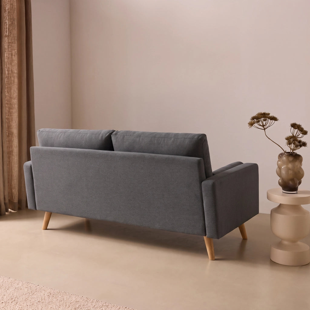 Divano in stile scandinavo in tessuto semplice, 3 posti, grigio scuro