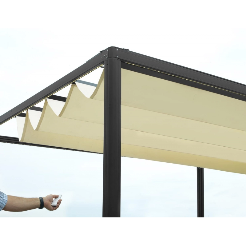 Gazebo pergola alluminio Milwaukee nerocon telo elettrico m3x3h2,3