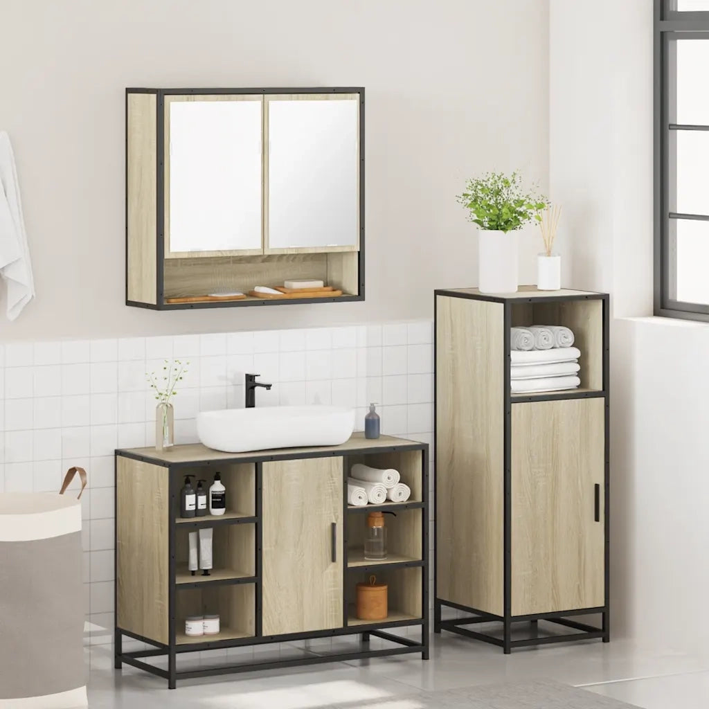 Set Mobili da Bagno 3 pz Rovere Sonoma in Legno Multistrato 3301001