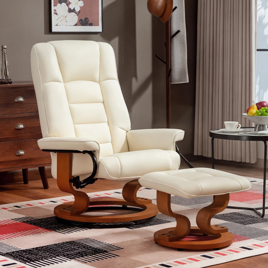 Poltrona relax reclinabile girevole in legno con poggiapiedi ¨C zephmum ¨C similpelle crema
