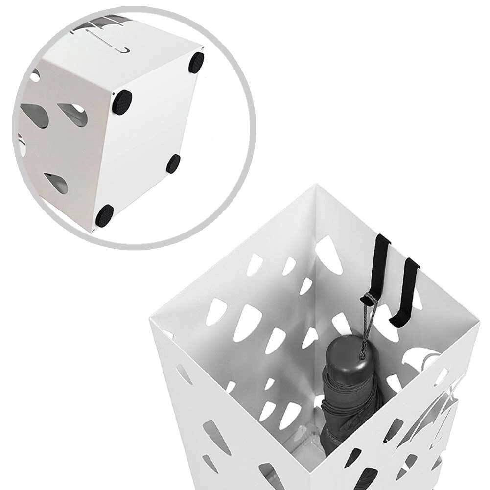 Portaombrelli in Metallo Design Quadrato Stand Bianco Vaschetta Salvagoccia