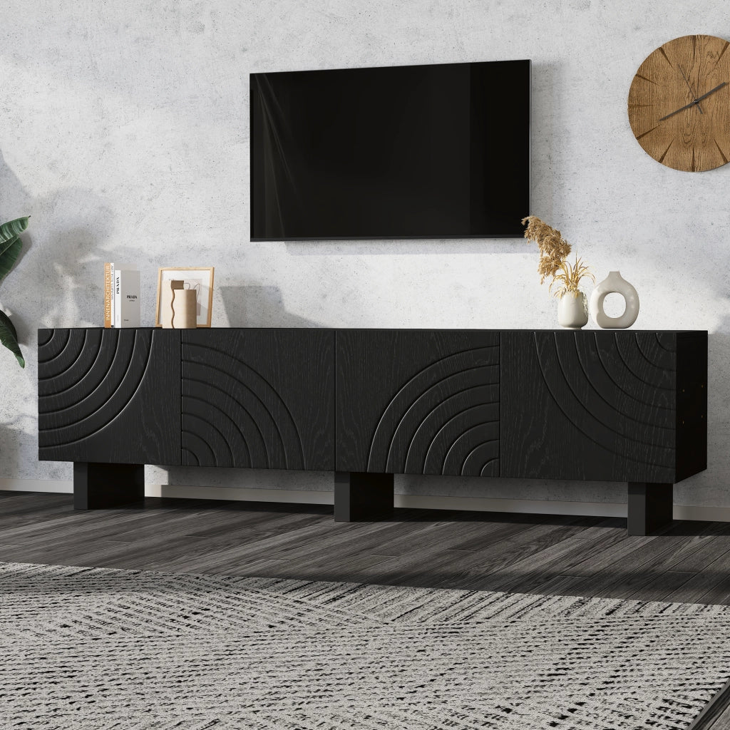 Mobile TV ¨C MINIMAL ¨C Nero, Truciolato, 180x40x55, 4 Ante, Soggiorno