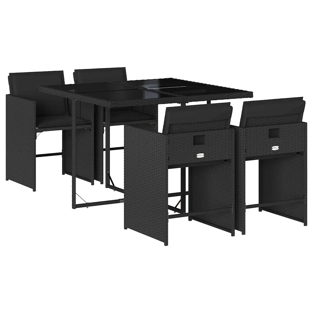 Set da Pranzo da Giardino 5 pz | Set Salotto da Giardino Nero con Cuscini in Polyrattan