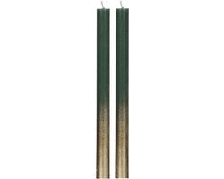 Set di 2 candele in verde mosaico e oro, 25 cm di lunghezza, 10 ore di durata della fiamma