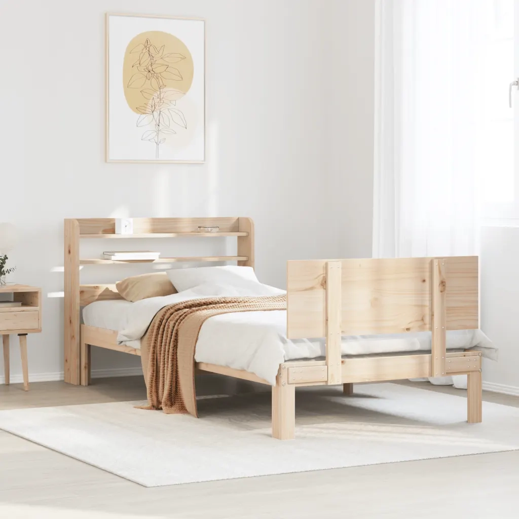 Giroletto con Testiera-Struttura Letto con testiera 90x200 cm in Legno Massello di Pino 427626