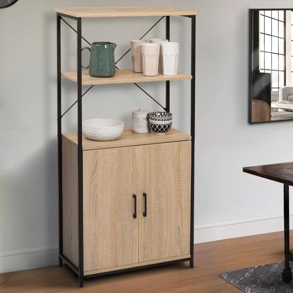 IDMarket - DETROIT Comò alto a 2 ante H. 125 cm con ripiani dal design industriale
