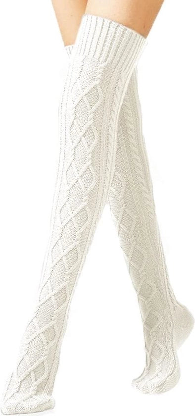 Sokke per donna invernali fino al ginocchio, calze termiche per donna in lana, calze per stivali termiche per donna, 1 coppia, calze per ginocchio caldo - Bianco - 75cm