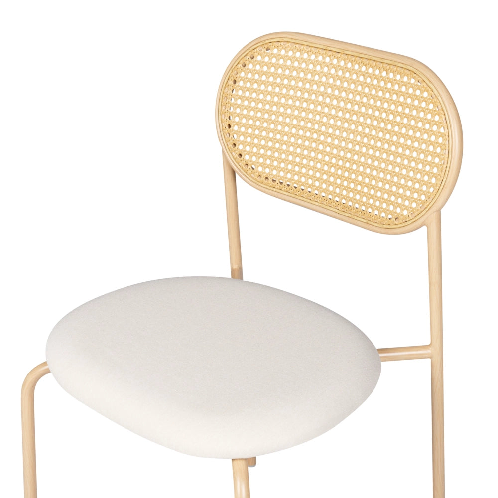 Set di 2 sedie da pranzo con seduta in tessuto e struttura in metallo con effetto legno intreccio viennese stile retrò soggiorno