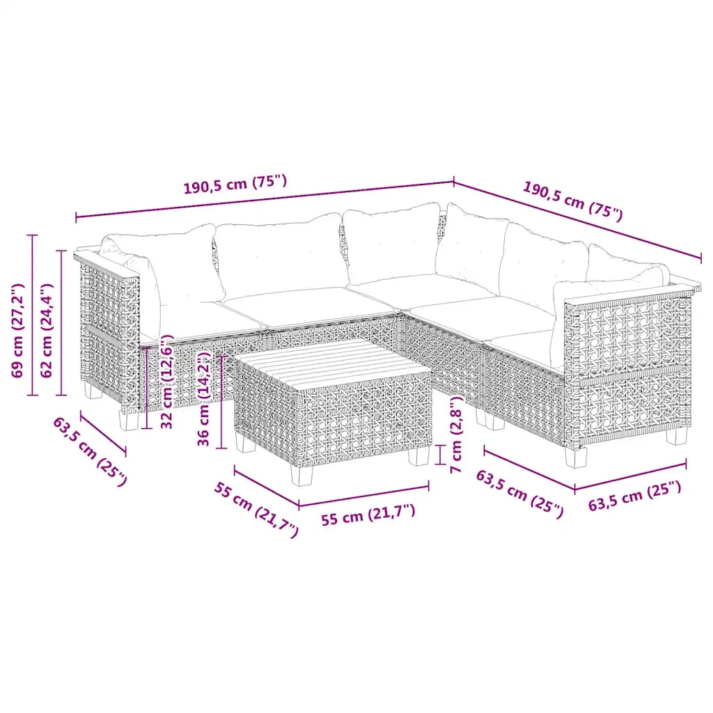 Set Divano da Giardino 6 pz con Cuscini Beige in Polyrattan 3261832