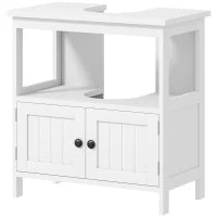 kleankin Mobile Sottolavabo con Ripiano e Armadietto, Intaglio e U e 2 Ante, 60x30x60 cm, Bianco