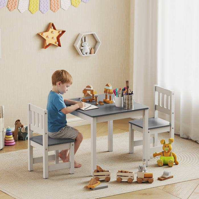 Set Tavolo e Sedie per Bambini da 3-8 Anni in Legno con Bordi Arrotondati Grigio e Bianco