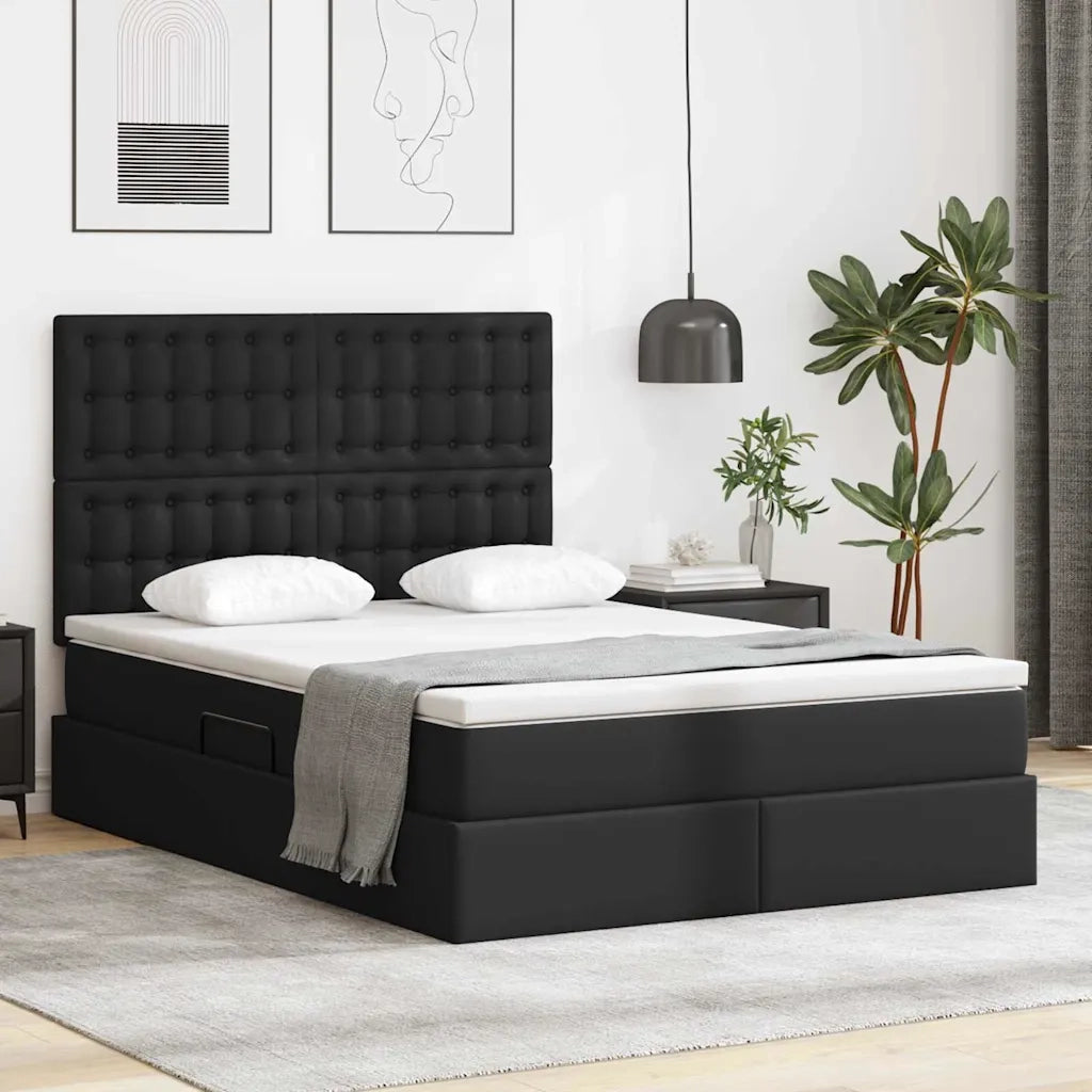 Letto con contenitore e LED Nero 140 x 190 cm Pelle Sintetica