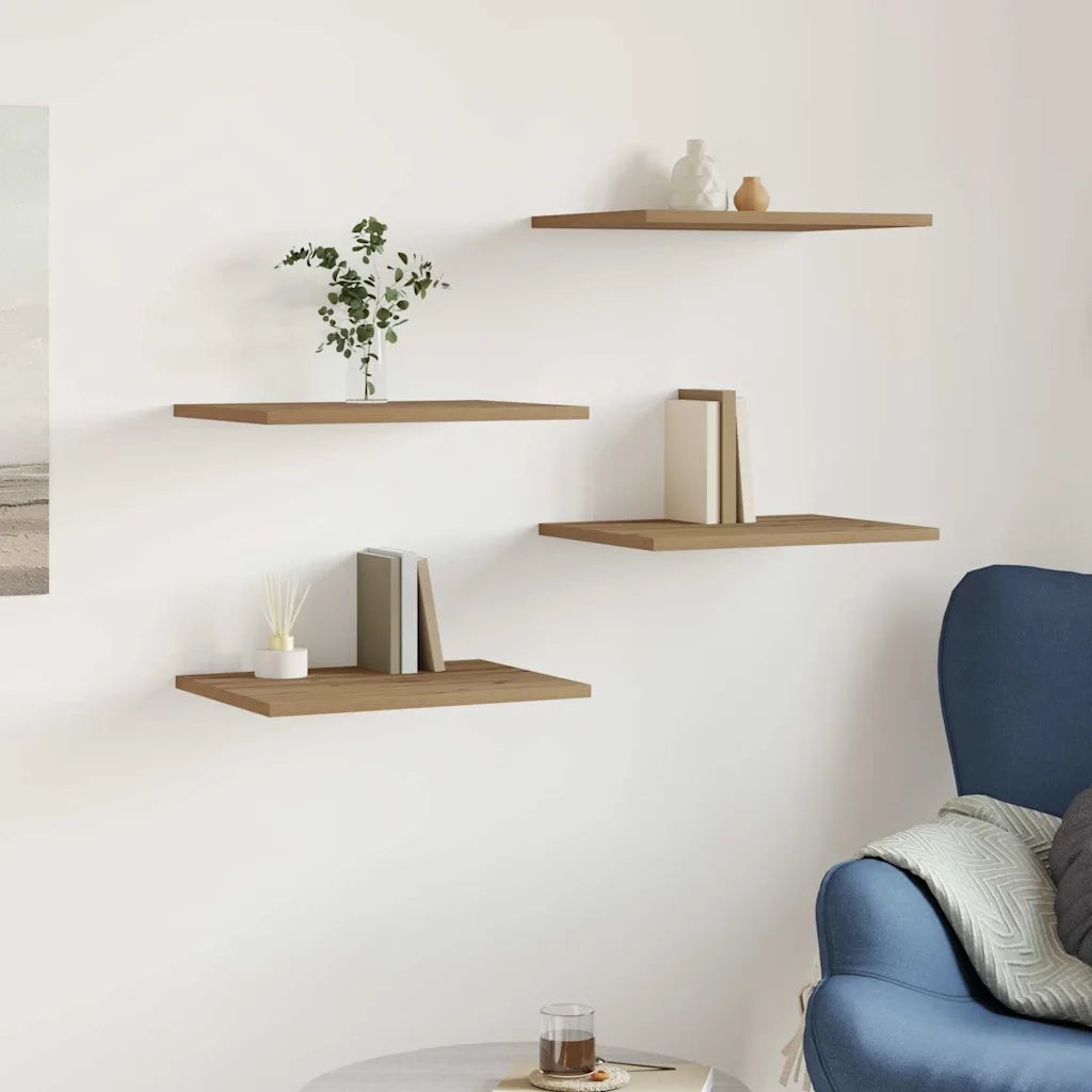 Ripiani per Libreria 4 pz-Scaffale per Libri Rovere 60x10x1,5 cm Legno Multistrato