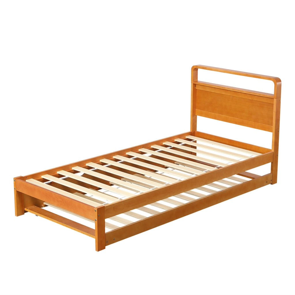 Letto estraibile 90 × 200 cm con letto ospite 90 × 190 cm, montaggio a sinistra o destra, senza materasso, in legno naturale