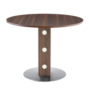 Tavolo da pranzo rotondo con piano effetto noce e base in metallo, per cucina e soggiorno, diametro 100 cm, altezza 76 cm