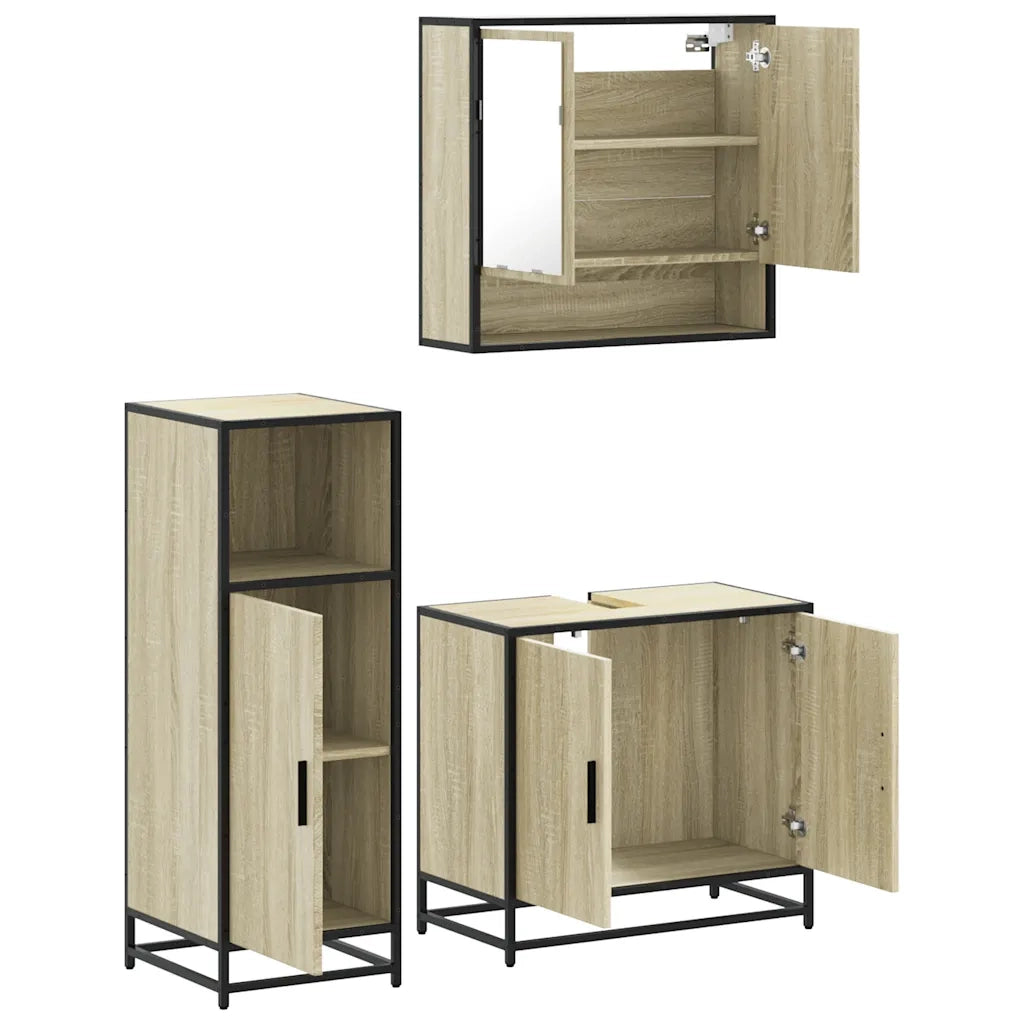 Set Mobili da Bagno 3 pz Rovere Sonoma in Legno Multistrato