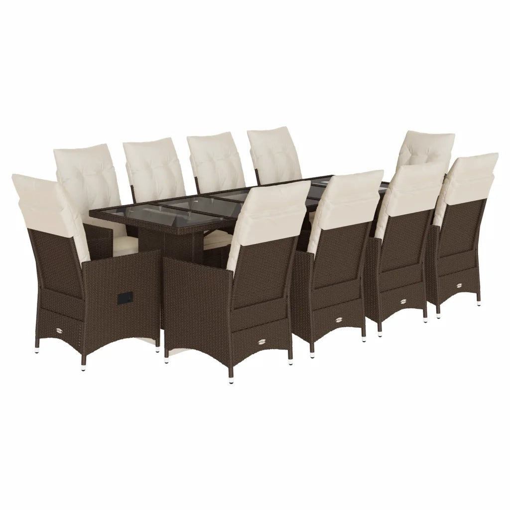 vidaXL Set Bistrò da Giardino 11 pz con Cuscini in Polyrattan Marrone