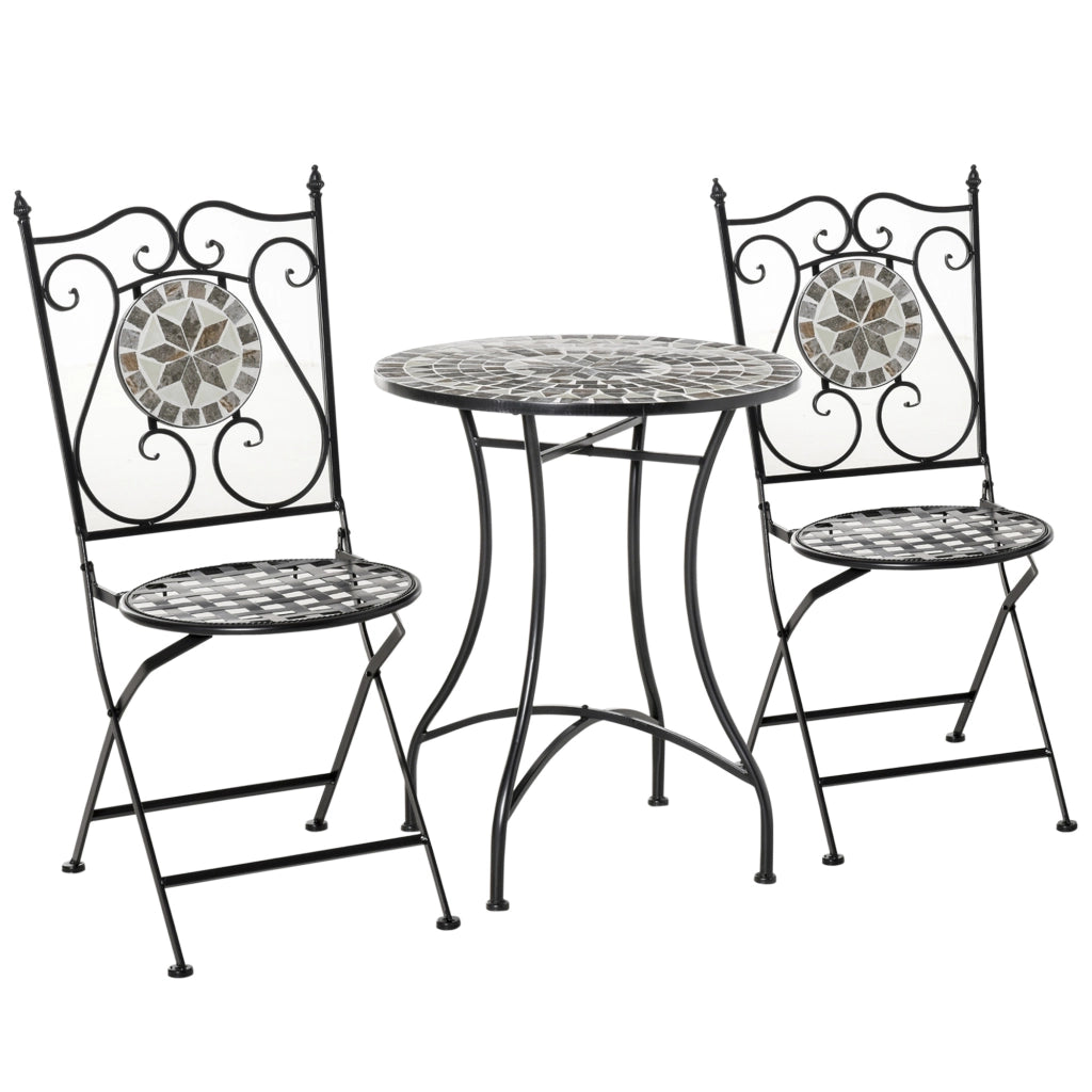 Set tavolo sedie giardino 2 posti mosaico ¨C Xylo ¨C metallo pieghevole ceramica balcone multicolore