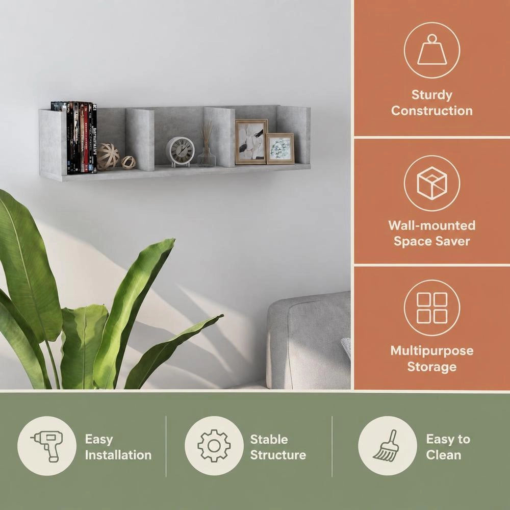 CD Wall Shelf, Concrete Grey, 75x18x18 Cm, Wood-based Material