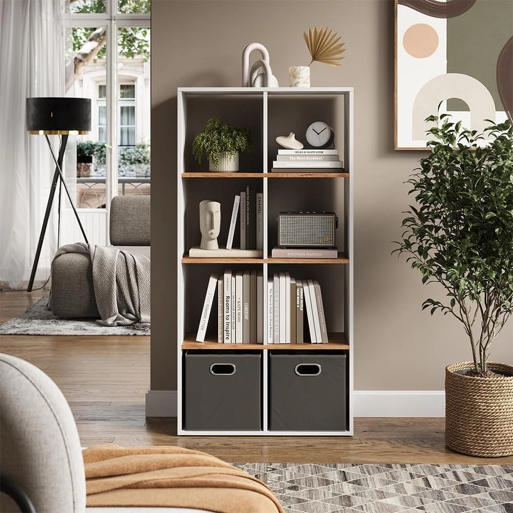 Scaffale Scutum, Rovere bianco/dorato, 143 x 72 cm, per l’utilizzo come divisorio o come libreria aperta