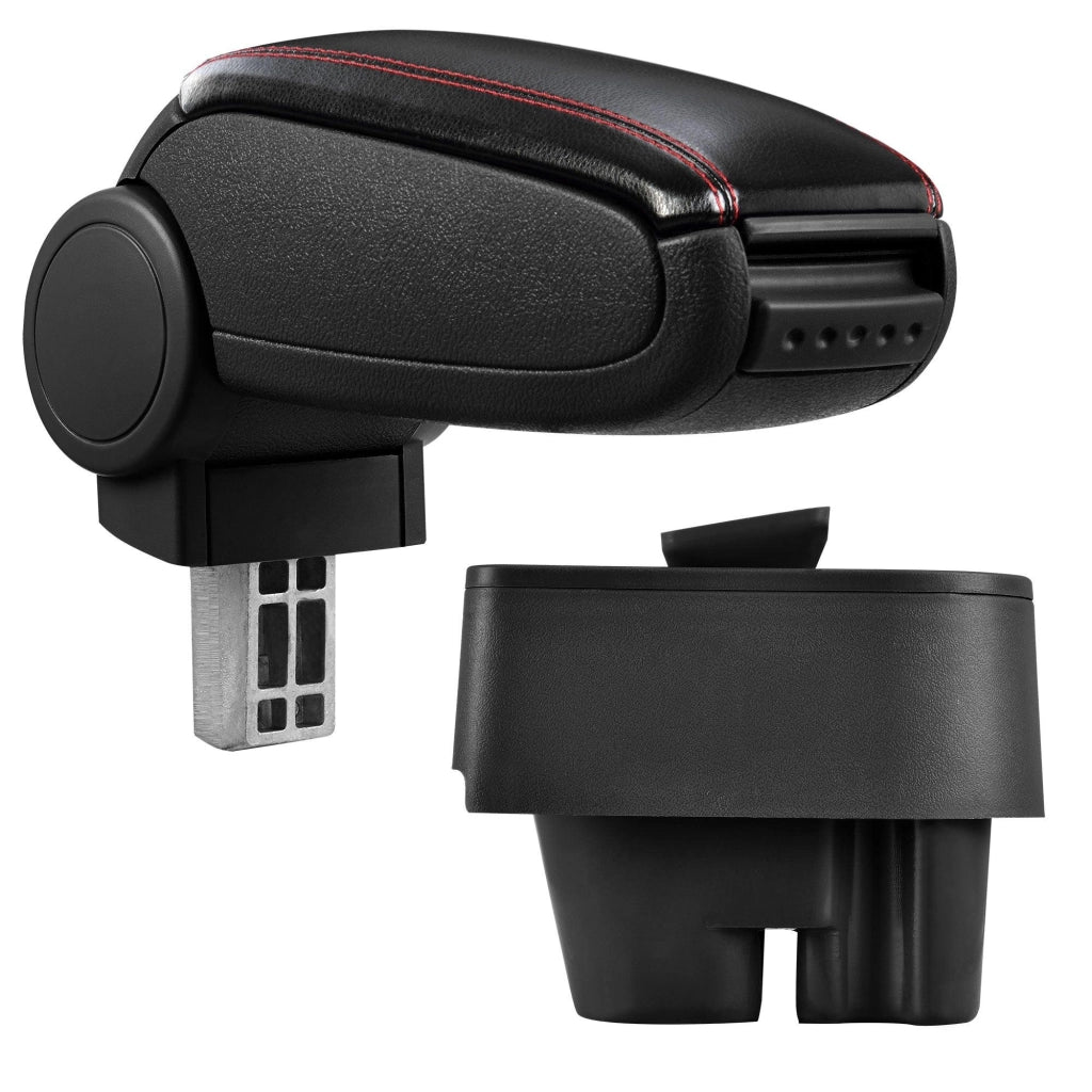 Bracciolo centrale per PEUGEOT 207 207 SW 207 CC - con vano portaoggetti - imbottito - in similpelle - nero con cuciture rosse 03_0000608