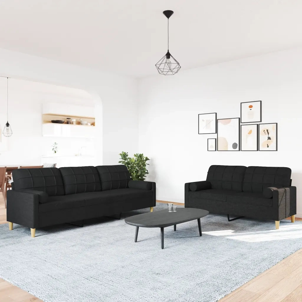 Set Divani 2 pz con Cuscini Decorativi Nero in Tessuto 3278339