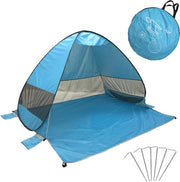 Tenda da spiaggia Pop-up tenda da spiaggia per 2 persone 200 x 165 x 130 cm protezione UV con tasca di stoccaggio e strisce di ombreggiamento e zonizzazione (azzurro chiaro)