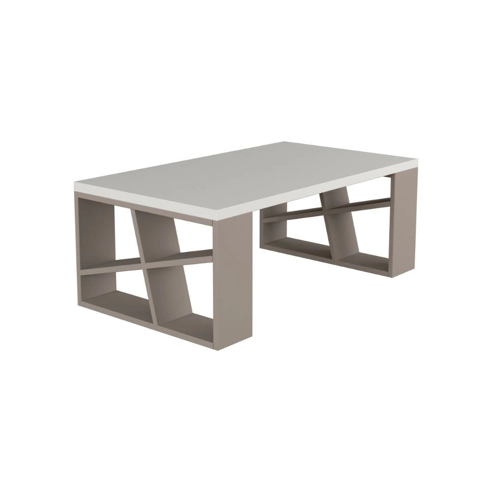 Tavolino da Soggiorno 105x60x40 cm in MDF Honey Bianco e Tortora
