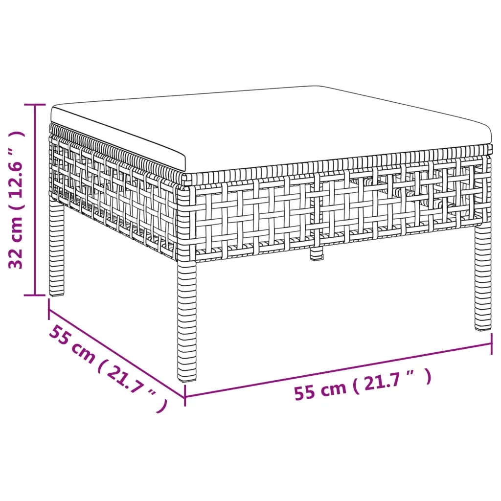 Poggiapiedi da Giardino con Cuscino in Polyrattan Grigio CFW5279166