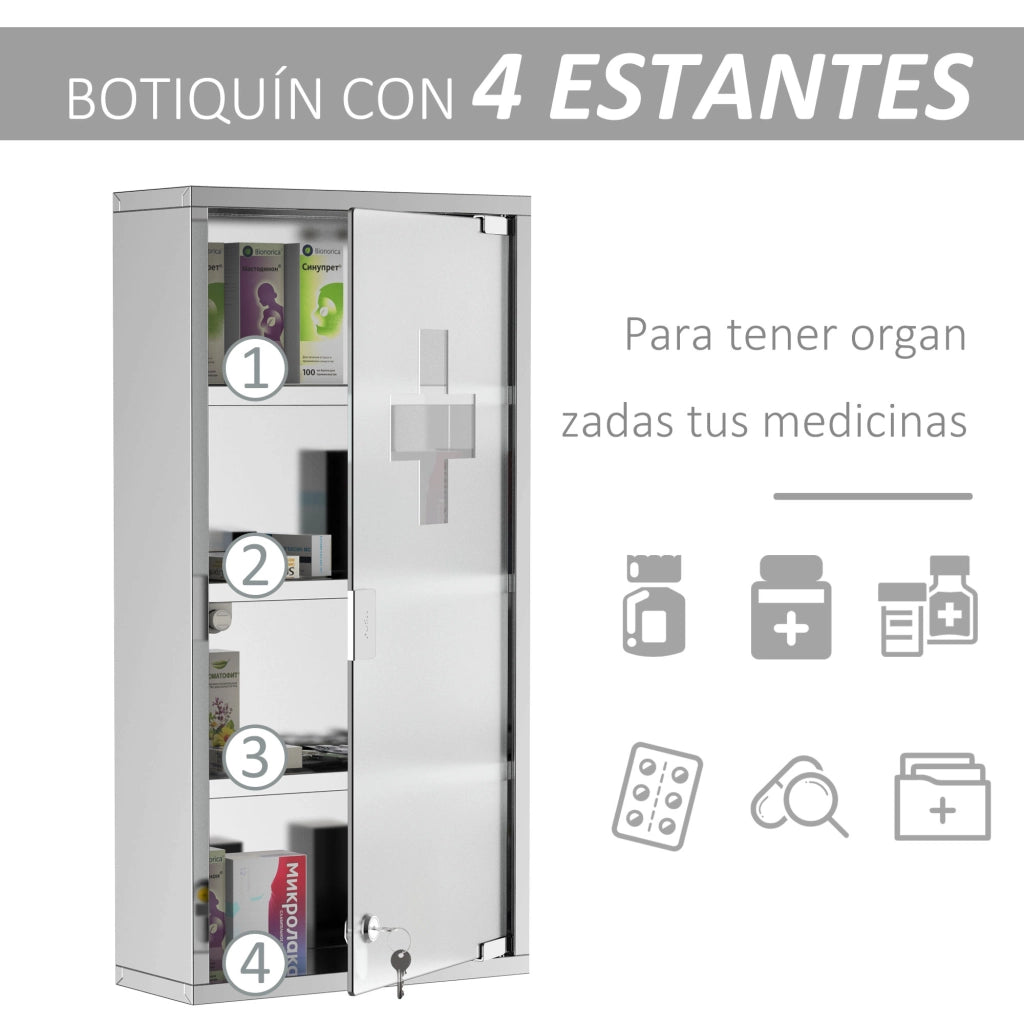 Armadietto Pronto Soccorso ¨C zephmum ¨C Acciaio Inox 4 Ripiani con Serratura