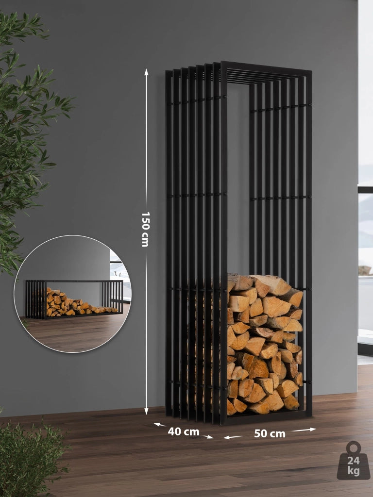 Portalegna IRVING in metallo nero opaco 40x50x150 cm