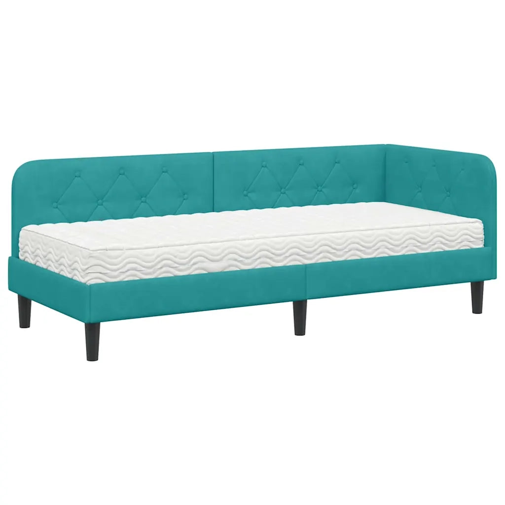 Cornice del letto ad angolo Turchese 80 x 200 cm Velluto