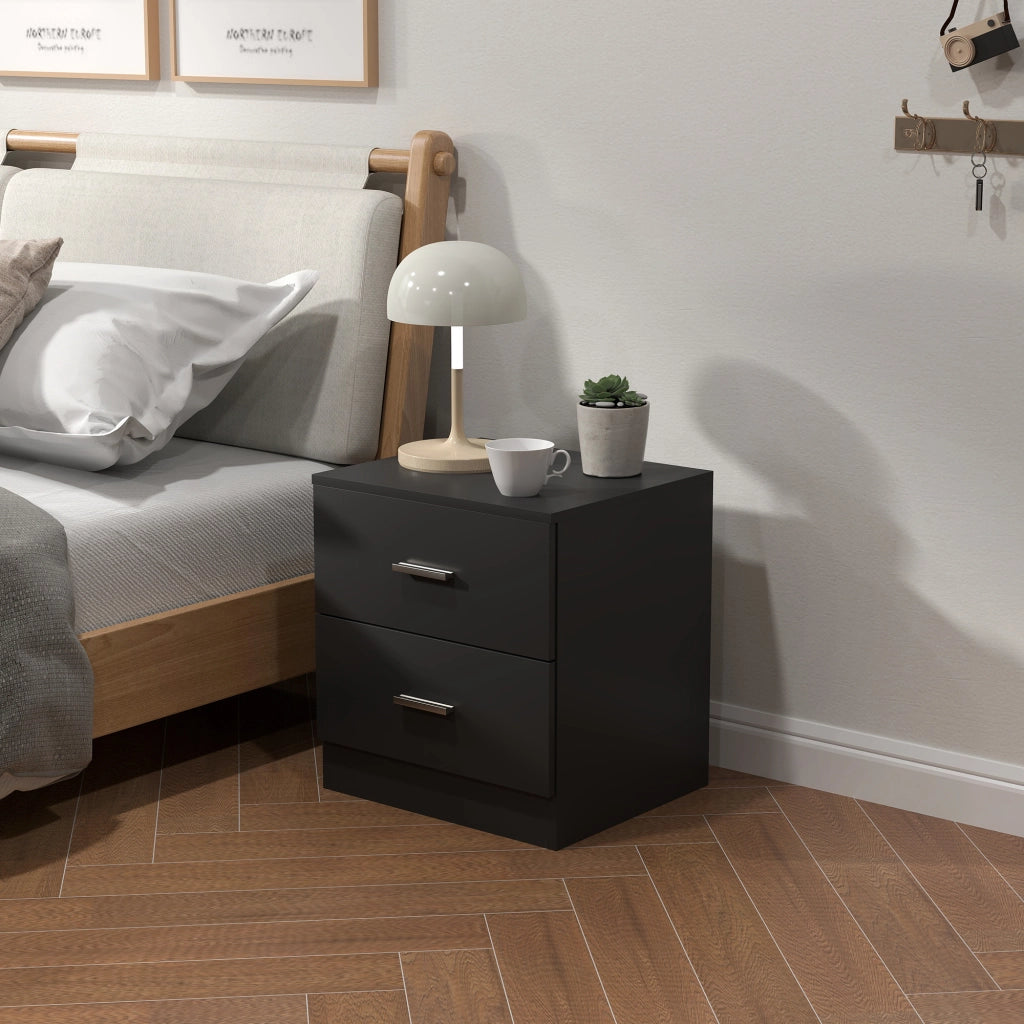 Comodino Moderno con 2 Cassetti ¨C zephmum ¨C Nero 45x39,5x49 cm