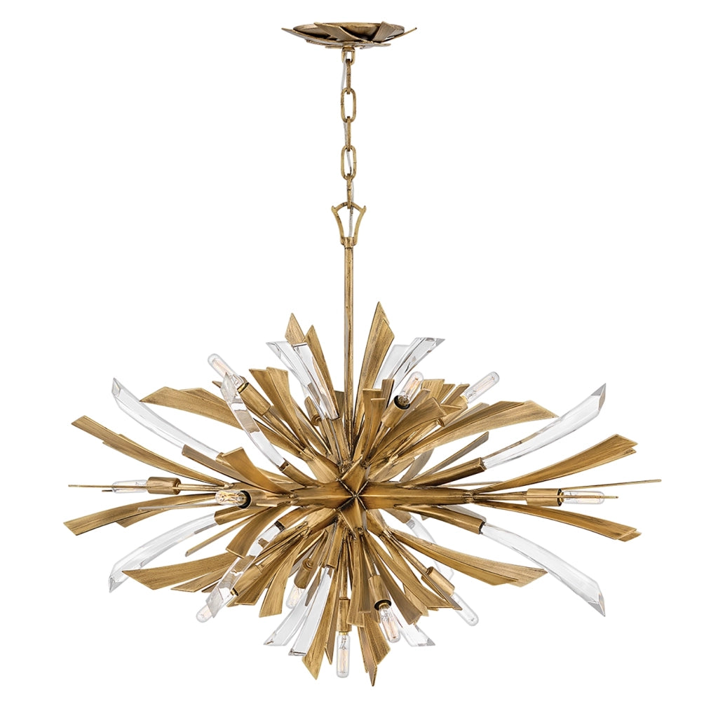 Lampadario Industrial Nordico Vida Acciaio Oro Brunito 13 Luci E14