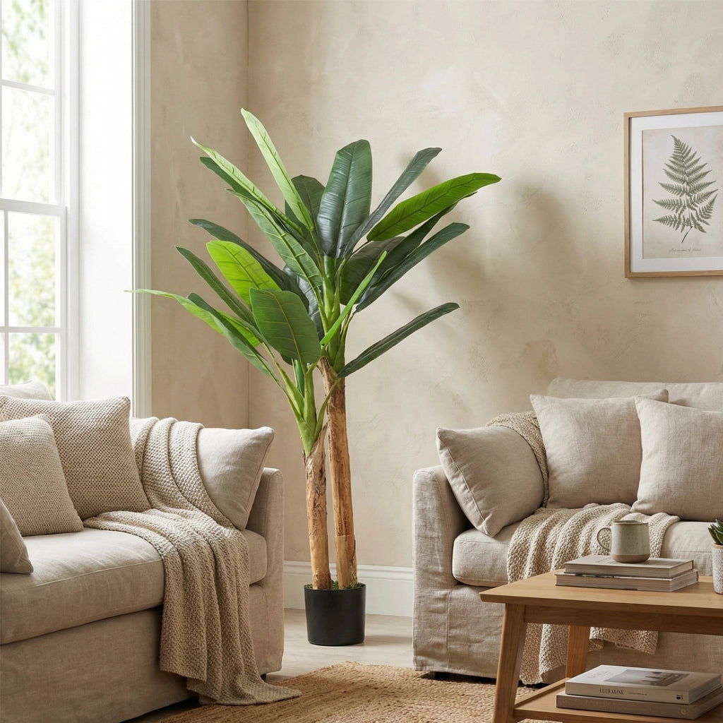 Albero di Banano Artificiale ¨C Zephmum ¨C Verde 150 cm con Vaso e Tronchi