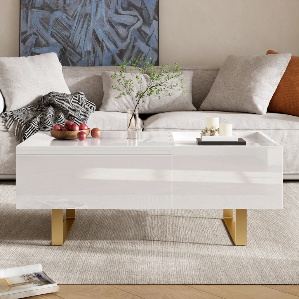 TAVOLINO Basso Rettangolare Altezza Regolabile 100x50x54,5 cm MDF Bianco