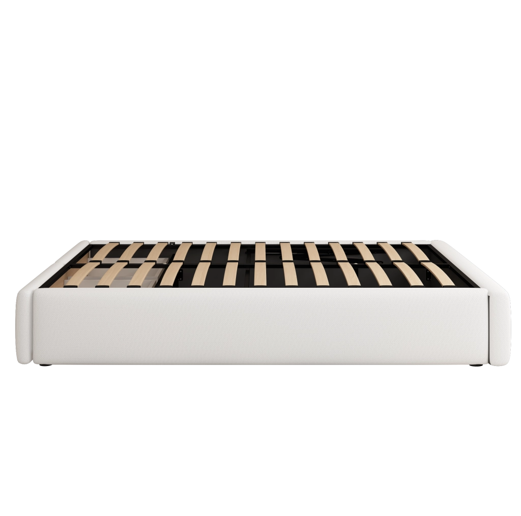 Letto imbottito 140x200 cm senza testiera con contenitore idraulico; 2 cassetti; bianco
