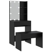 Set da toeletta con sgabello con illuminazione a LED 60 x 40 x 140 cm legno ingegnerizzato nero 02_0006322