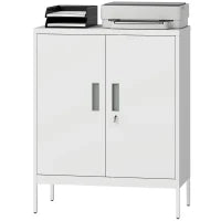Armadietto da Ufficio in Acciaio a 2 Ripiani Regolabili con Serratura e 2 Chiavi, 80x40x100 cm, Bianco