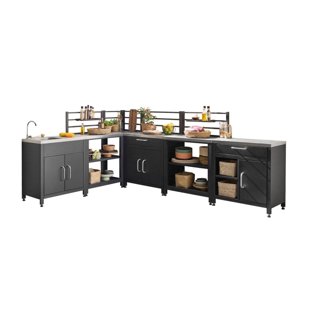 Mobili per cucina da esterno, in acciaio inox, 6 moduli, nero