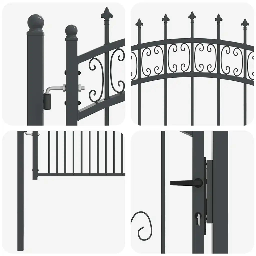 Cancello con Punta a Lancia KAMPEN 103 x 175 cm Acciaio Grigio 42009041