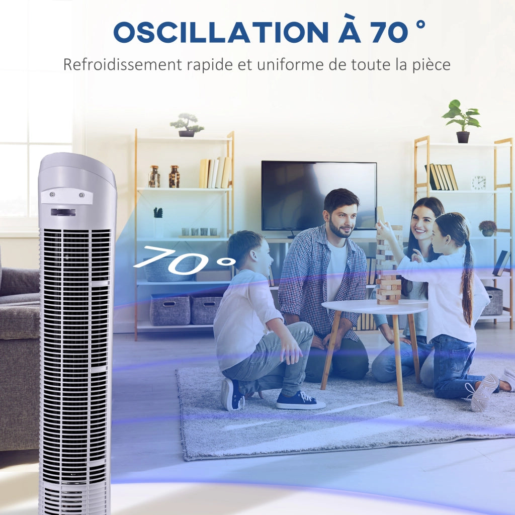 Ventilatore a colonna silenzioso e potente ¨C Zephmum ¨C 45W 70¡ã oscillante 3 velocit¨¤ 27x27x75 cm bianco