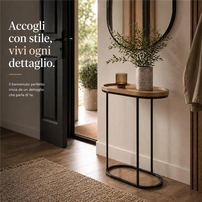 TAVOLINO CON STRUTTURA IN METALLO NERO E TOP IN MDF EFFETTO LEGNO SCURO MISURE: 46X30X60CM
