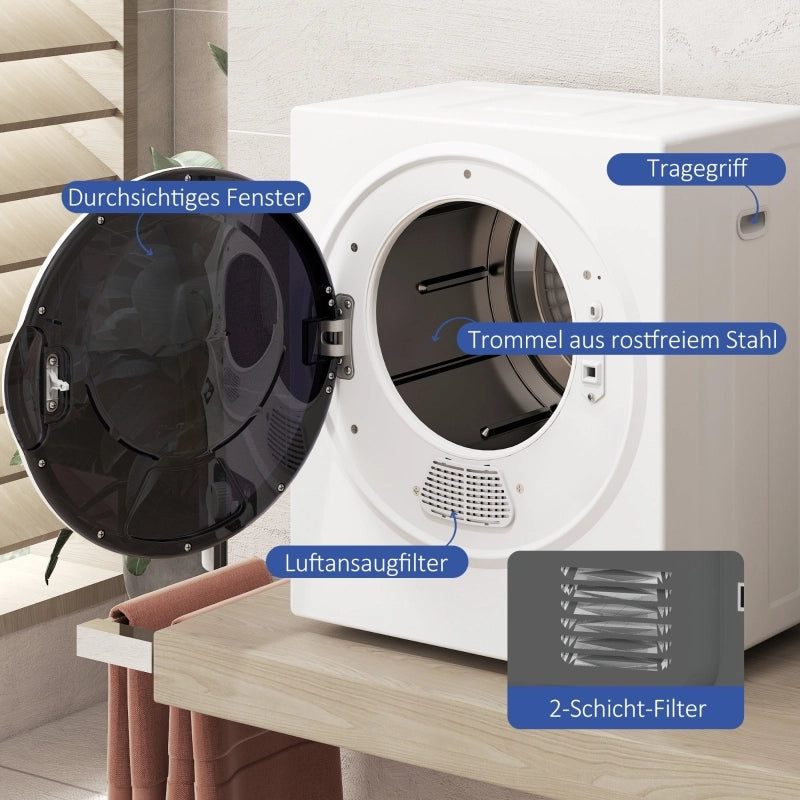 Mini asciugatrice da 4 kg con 4 programmi, 2 livelli di riscaldamento, sterilizzazione fino a 65¡æ, 850W per indumenti